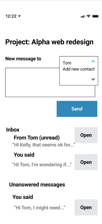 Messages Inbox Wireframe